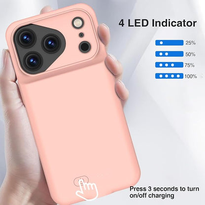 GIN FOXI Battery Case for iPhone 17 Pro, Rechargeable Charging Case Charger 8500mAh Ultra-Slim Lightweight Powerful Battery Pack 15W Fast Anti-Fall TPU Juice Box for 17 Pro (6.3") Pink