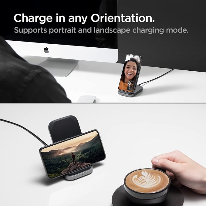 Spigen [Designed for Samsung] Super Fast Wireless Charger Stand for Samsung Galaxy Z Fold Flip 6 5 4 3 S25 Ultra S25 Plus S25 S24 Ultra Plus S23 S22 and More [No Adapter Included]