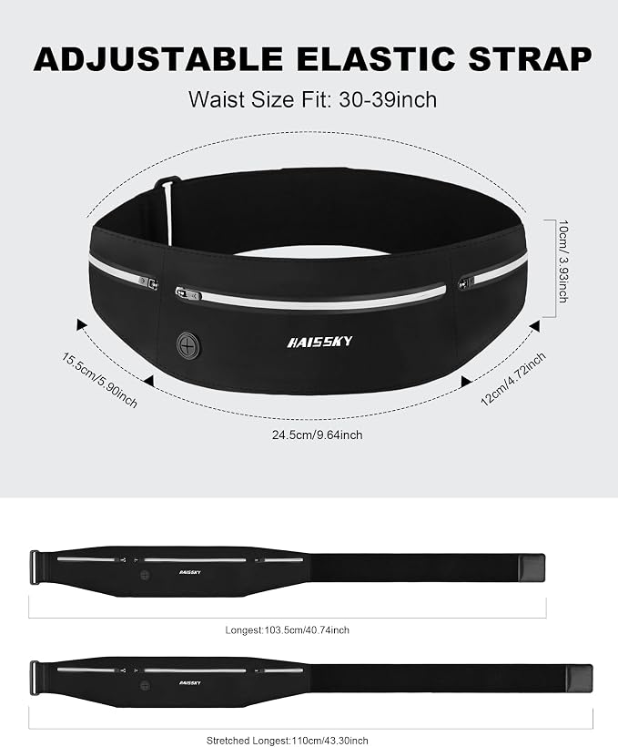 Slim Running Belt - 3 Pocket Running Fanny Pack, Adjustable Sweat Resistant Waist Bag for Men Women, Workout Exercise Fitness Phone Holder Fits All Phones - Runner Marathon Jogging Race Belt