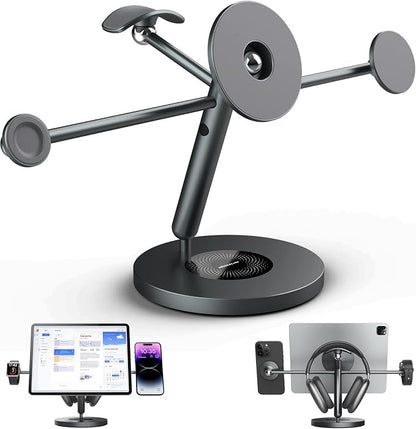 Nillkin Tablet Stand with MagSafe Ring, 4 in 1 Magnetic Stand for Tablet/Phone/Apple Watch/Headphone, 360º Rotating, DIY at Will, Aluminum Cell Phone Stand, Tablet Stand for Desk, Supports 5-13 inch
