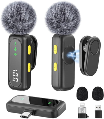 Wireless Lavalier Microphone for iPhone Mini Mic Android/Tablet/PC Video Recording Clip-on Mics with Rotatable Clip&Denoise Recording, Ideal for Vlog Tiktok Youtube Podcast Content Creator