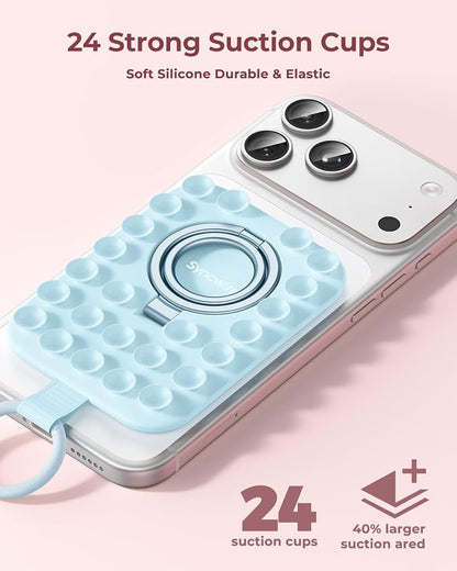 Syncwire Magnetic Suction Phone Mount for MagSafe, Silicone Octo Cup Buddy Sticky Grip Ring Holder, Hands-Free/Selfie/Video for TikTok & Instagram Influencer/Creator, iPhone Compatible,Sky Blue