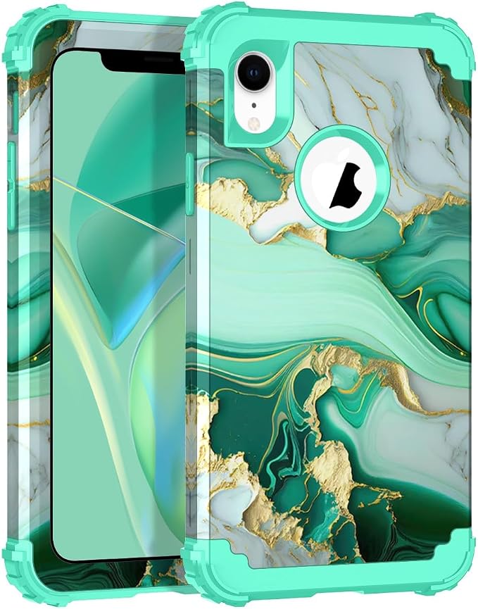 Hocase for iPhone XR Case, Heavy Duty Shockproof Protection Soft Silicone Rubber+Hard Plastic Bumper Hybrid Dual Layer Protective Case for iPhone XR (6.1-inch Display) 2018 - Mint Green