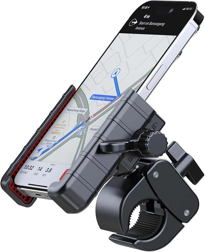 Bicycle Phone Holder Mount, Bike Motorcycle Handlebar Phone Mount Clamp ATV Scooter Phone Clip with One Hand Operation for iPhone Samsung 4.5-7" Smartphone, 360° Rotation