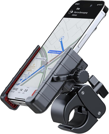 Bicycle Phone Holder Mount, Bike Motorcycle Handlebar Phone Mount Clamp ATV Scooter Phone Clip with One Hand Operation for iPhone Samsung 4.5-7" Smartphone, 360° Rotation
