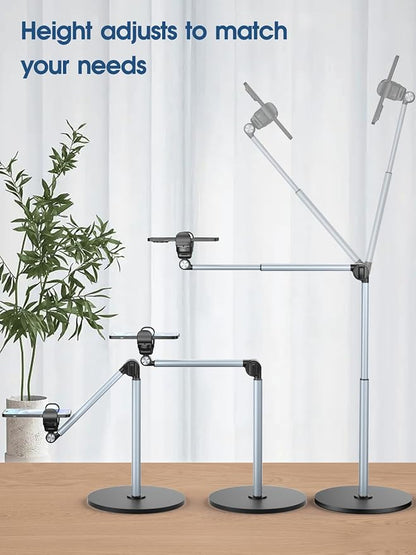 Heavy Duty Aluminum Overhead Phone Stand for Recording, Adjustable iPhone Tripod for Overhead Shots, Sturdy Stand for Cooking, Crafting, Filming, Painting – Perfect for Creators（Clip）