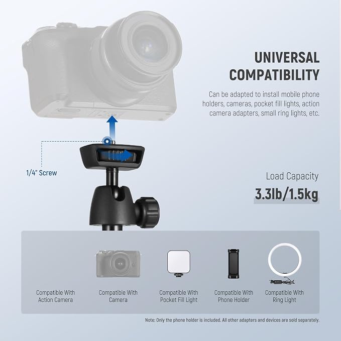 NEEWER Tripod for Cell Phone & Camera with Remote & Phone Holder Compatible with iPhone GoPro Canon Sony DSLR, 62.9" All Metal Portable Selfie Stick Travel Vlog Stand for Video Recording, TS05