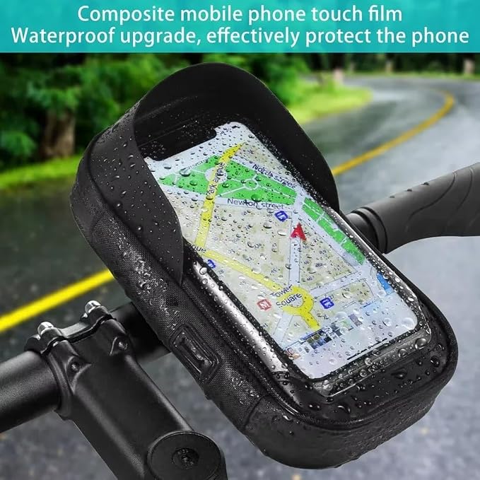 Bike Frame Bag Waterproof Bicycle Phone Holder Pouch Smartphone Mount 360° Rotatable Touchscreen Zipper Handlebar Bag Sun Visor Rain Cover Motorbike Scooter Scooty