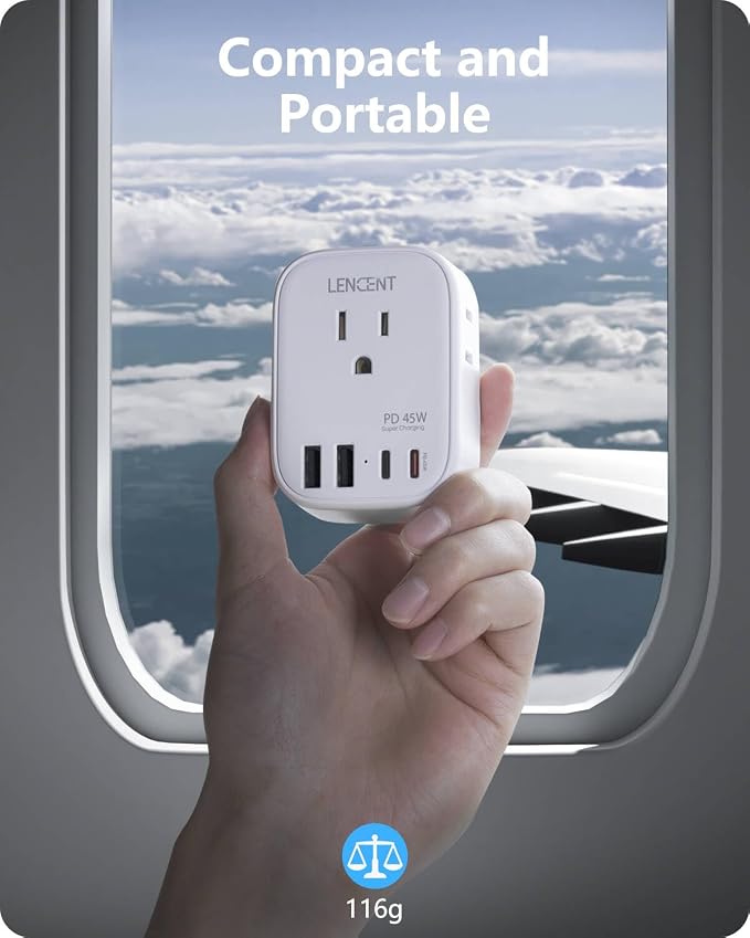 LENCENT US to UK Ireland Travel Plug Adapter, PD45W Grounded Type G Adapter | Travel Adapter with 4 Outlets 4 USB Ports(2 USB C), Power Plug for US to Dubai Scotland British London England Singapore