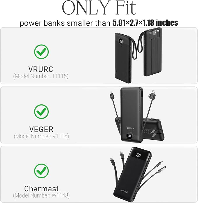 Case for VRURC for VEGER for charmast Portable Power Bank Built-in Cables - Travel Protective Carrying Storage Bag (Case Only) (Black)