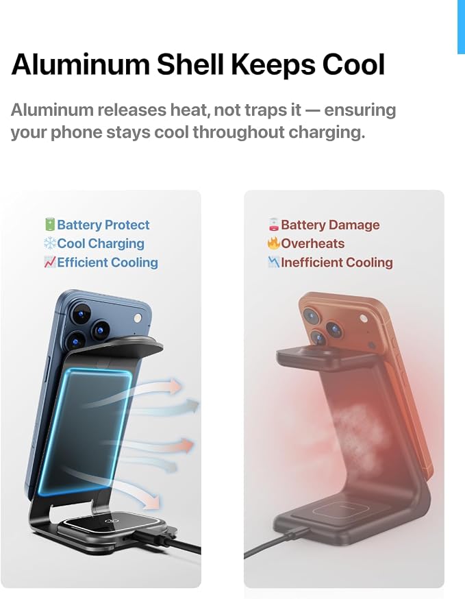 Intoval Aluminum 3 in 1 Wireless Charging Station for iPhone 17 16 15 14 13 12 11 Pro Max XR, Wireless Charger for Apple Watch 11 10 9 8 7 Ultra SE 3 2, Phone Charger for AirPods 4 Pro 2 3 (Desert)
