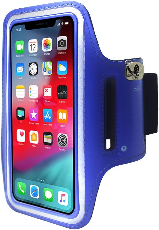 CBUS Armband Case Compatible with iPhone 17/16/15/14/13/12, Samsung Galaxy S25/S24/S23 Adjustable Band, Reflective with Screen Protection | Running, Jogging, Workout (Blue)