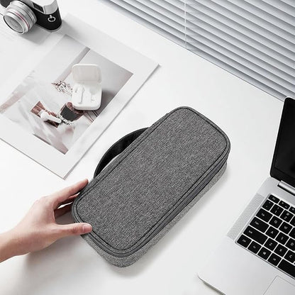 Teskyer Tech Organizer Pouch with Handle, Dark Grey | Water-Resistant Fabric, Adjustable Dividers, Multiple Compartments, Protective Lining, Travel and Office Use