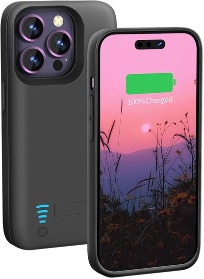Battery Case for iPhone 14 Pro Max, 6000mAh Rechargeable Extended Battery Charging/Charger Case, Add 100% Extra Juice (6.7 Inches) Black