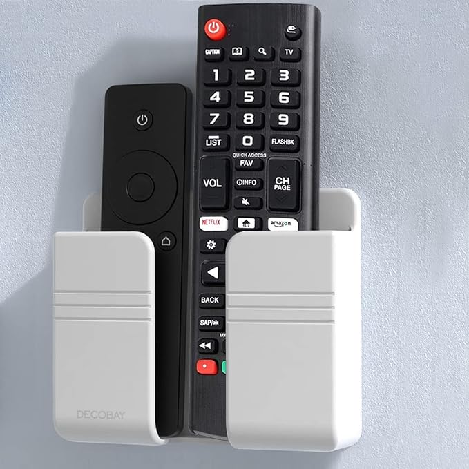 2 Pack Wall Phone Holder, Adhesive Phone Wall Mount with Cable Hole, Bathroom Bedside Kitchen RV Phone Holder Compatible with iPhone, Android Phones and Remote Controls (White)