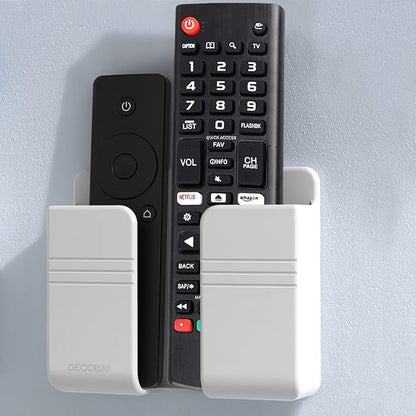 2 Pack Wall Phone Holder, Adhesive Phone Wall Mount with Cable Hole, Bathroom Bedside Kitchen RV Phone Holder Compatible with iPhone, Android Phones and Remote Controls (White)