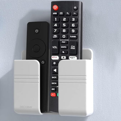 Wall Phone Holder, Adhesive Phone Wall Mount with Cable Hole, Bathroom Bedside Kitchen RV Phone Holder Compatible with iPhone, Android Phones and Remote Controls (White)