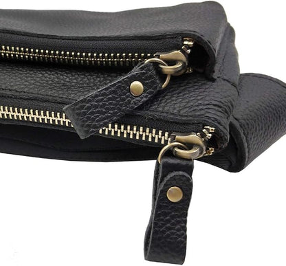 Hebetag Leather Waist Pack Fanny Bag for Men Women Outdoor Travel Sports Running Walking Hiking Hip Bum Belt Slim Cell Phone Purse Casual Waist Wallet Pouch (#02Black)
