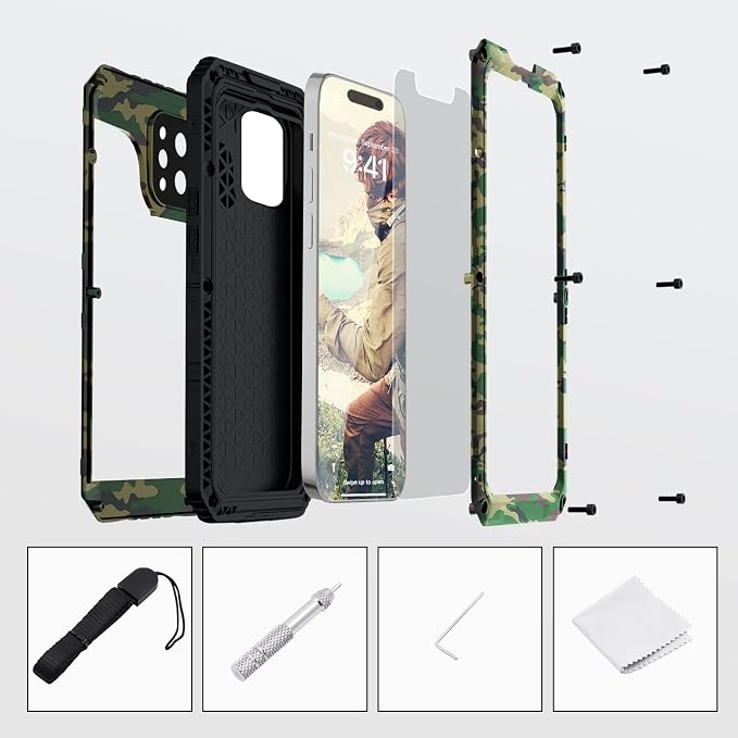 Mitywah Waterproof Case for iPhone 14 Pro Max, Heavy Duty Shockproof Case with Built-in Screen Protector, Full Body Underwater Protective Metal Case 6.7 inch, Camouflage