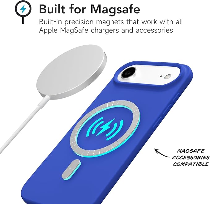 for iPhone 17 Air Case Silicone Compatible with Magsafe Case, Ultra Slim Thin Magnetic Phone Cases Mag Safe, Cute Soft Rubber Gel TPU Matte Plain Wireless Charging Cover for Women, Royal Blue
