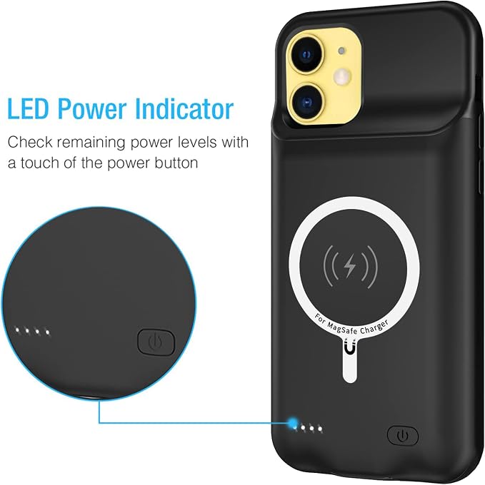 Battery Case for iPhone 11, Enhanced 10000mAh Portable Protective Smart Wireless Charging Case Support Carplay Compatible with iPhone 11 (6.1 inch) Rechargeable Extended Battery Charger Case (Black)
