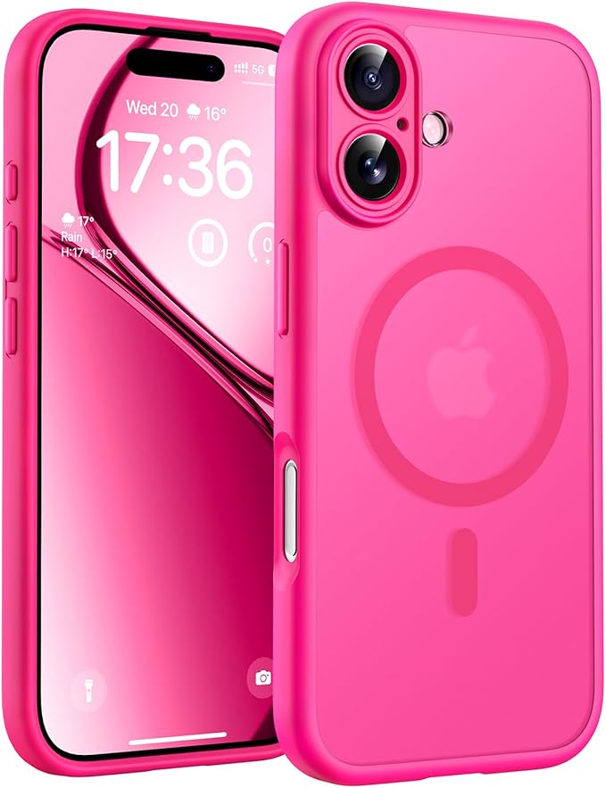 TOCOL for Phone 17 Case, Compatible with Magsafe Charger, Full Camera Protection, Drop Protection, Translucent Matte Phone Case for Phone 17 6.3 inch (Hot Pink)