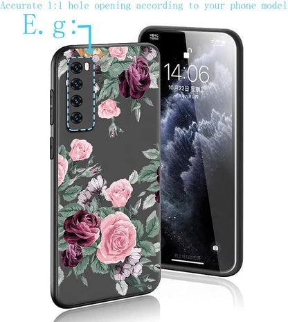 Cover for ZTE Blade A73 (6.52 inch) Case + Screen Protector，Tempered Glass 9H Hardness Protective Film and Soft Silicone Bumper Shell Black TPU Phone case -Pink. red Rose