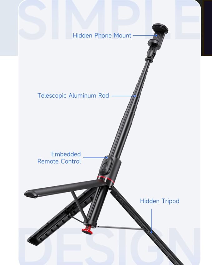 70" Automatic Pop-up Magnetic Selfie Stick, Auto-Open Tripod Stand with Remote, Compatible with Android 5.0 & iOS 5.1, 360° Rotatable, One-piece Design Portable Travel Tripod for Vlog/Video Recording
