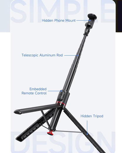 70" Automatic Pop-up Magnetic Selfie Stick, Auto-Open Tripod Stand with Remote, Compatible with Android 5.0 & iOS 5.1, 360° Rotatable, One-piece Design Portable Travel Tripod for Vlog/Video Recording