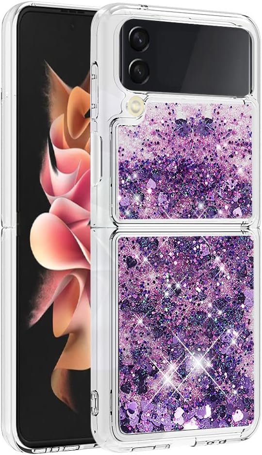 Galaxy Z Flip 4 Silicone Quicksand Case, Girls Women Bling Moving Liquid Full Phone Covered Soft Gel Rubber Case Shockproof TPU Waterfall Slim Cover Bumper Compatible with Samsung Galaxy Z Flip 4 5G