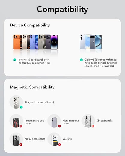 ESR for 15W MagSafe Car Mount Charger, MagSafe Car Charger, Dashboard Magnetic Wireless Charging Mount, for iPhone 17e/17/16/15/14/13/12, Galaxy S26/S25, Pixel 10, Fast Charging, Car Accessories,Black