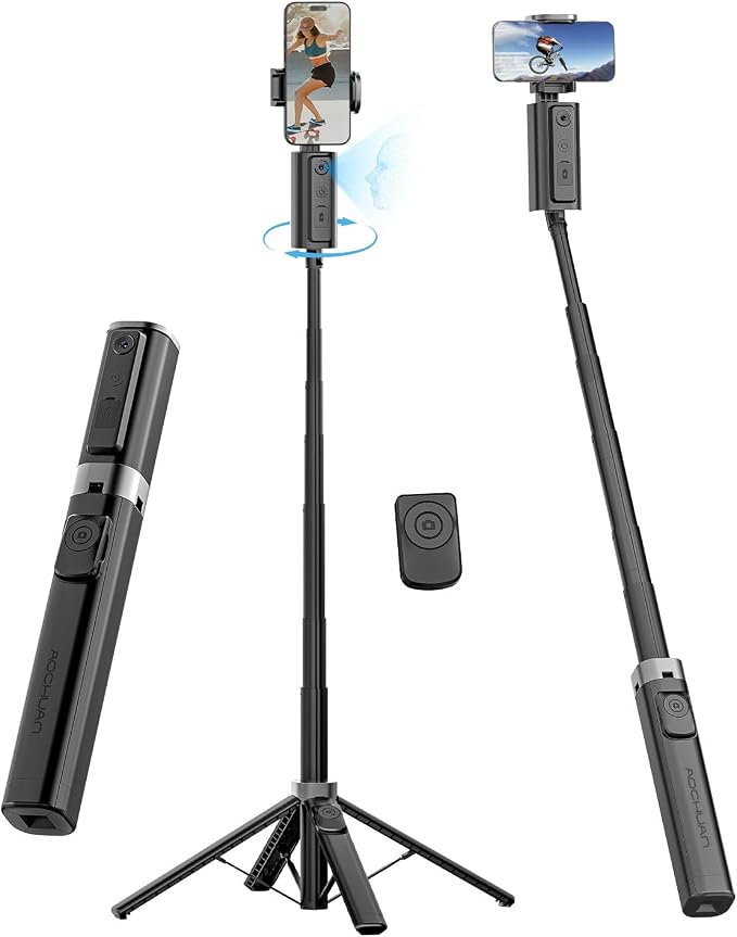 AOCHUAN Face Tracking Tripod for iPhone & Android,57'' Expandable 360 Rotation Selfie Stick that Follows Your Movement Rotation w/Remote, No APP, Phone Tripod Recording for YouTube, TikTok,Smart M3