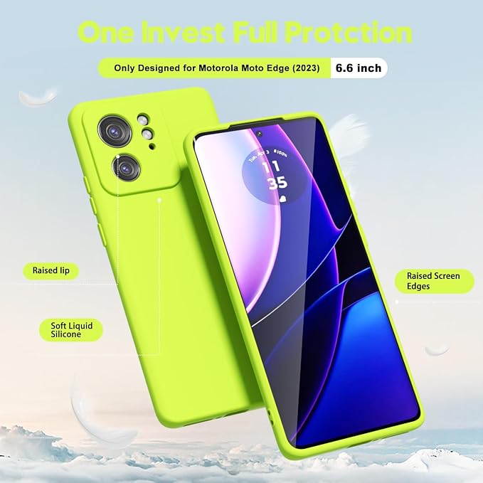 Oakxco for Motorola Moto Edge 2023 Phone Case Liquid Silicone, Neon Bright Solid Color, Thin Slim Soft Rubber Gel Matte TPU Plain Simple Protective Cover for Women Girl Cute Aesthetic, Neon Green Lime