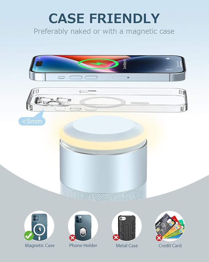 COLSUR Bluetooth Speaker, Magnetic Wireless Charger, Bluetooth Speakers with Night Light, 2 in 1 Wireless Charging Station for iPhone 17/16/15/14/13/12 Series, AirPods Pro 2/4/3/2（Gift Ideal）