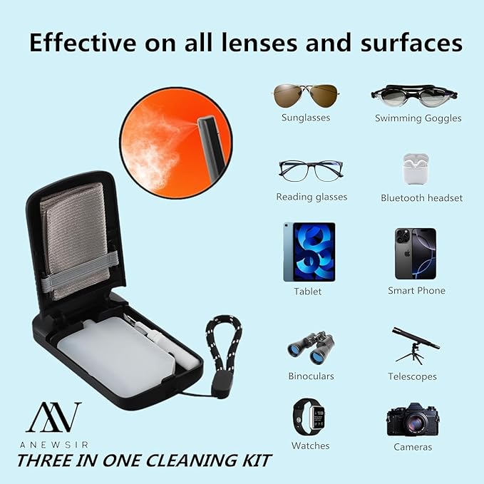 Glasses Cleaner,Screen Cleaner,Portable Lens Cleaner Spray for Eyeglasses,Screen Cleaner Spray Wipe Kit for Phones/Glasses Cleaner Lens Cleaning,Alcohol Free,Replaceable cleaning liquid (Black)New