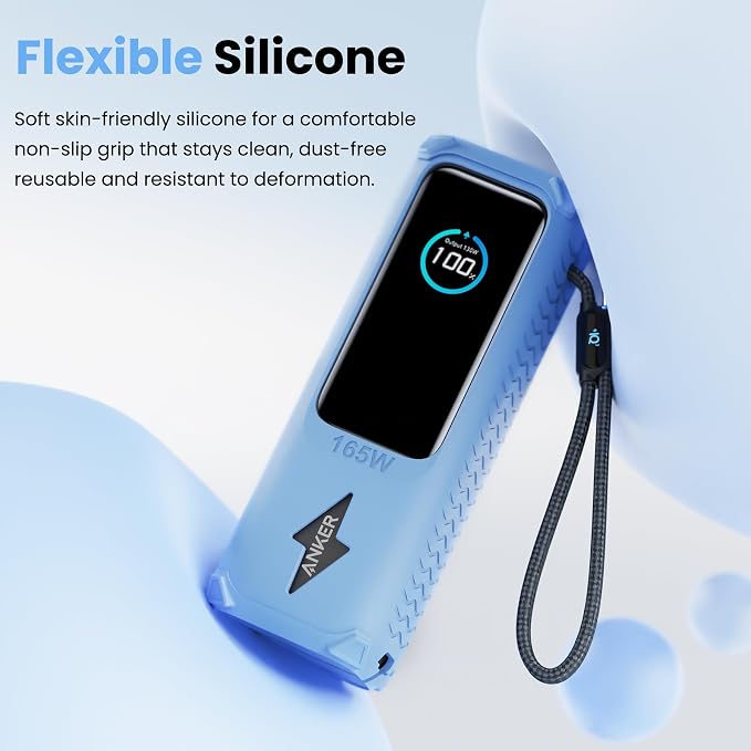 Silicone Case for Anker Laptop Power Bank (25000mAh 165W), with Charging Cable Holder, Portable Protective Cover Compatible with Anker 25000mAh 165W Power Bank for Travel & Daily Use(Light Blue)