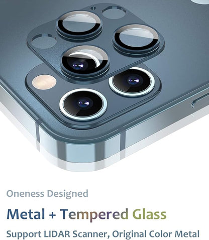 [2 Pack] Tamoria Compatible for iPhone 12 Pro Max Camera Lens Protector Metal Plus Tempered Glass Camera Cover Oneness Design, Support LIDAR Scanner, Explosion-Proof Accessories Blue
