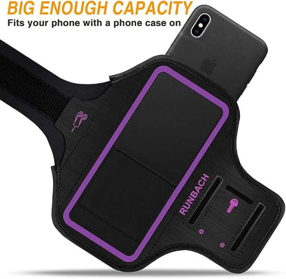 Armband for iPhone 16 Pro Max/16 Plus/15 Pro Max/15 Plus/iPhone 14 Pro Max/14 Plus/13 Pro Max/12 Pro Max/11 Pro Max/Xs Max,Running Exercise Armband with Card Slot for iPhone Max (Purple)