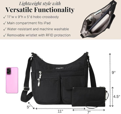 Baggallini womens Everywhere Bagg Crossbody Women 11x9 Lightweight Nylon Hobo Water-resistant Travel Bag W/Rfid