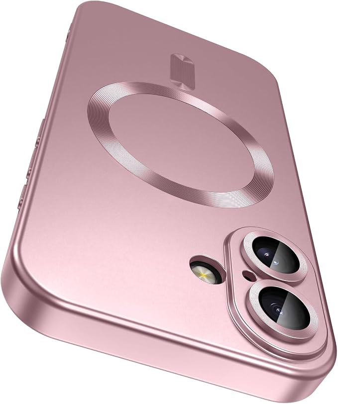 Magnetic for iPhone 17 Case [Compatible with MagSafe][Built-in Camera Lens Protector] Slim Thin Soft Silicone Bumper Shockproof Metallic Luster Phone Case (Rose Gold)