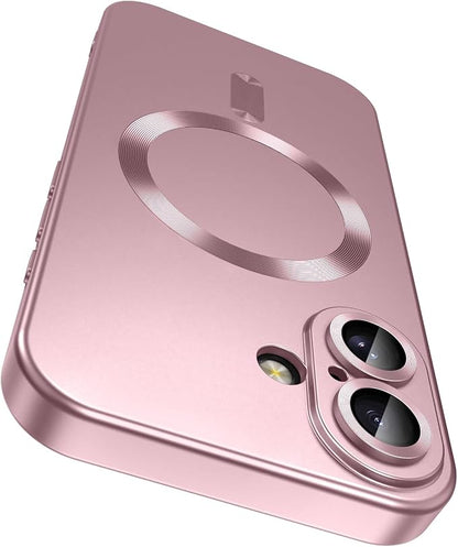 Magnetic for iPhone 17 Case [Compatible with MagSafe][Built-in Camera Lens Protector] Slim Thin Soft Silicone Bumper Shockproof Metallic Luster Phone Case (Rose Gold)