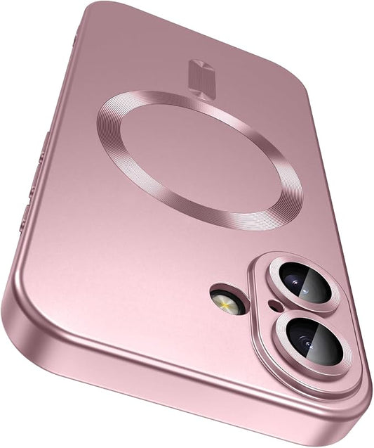 Magnetic for iPhone 17 Case [Compatible with MagSafe][Built-in Camera Lens Protector] Slim Thin Soft Silicone Bumper Shockproof Metallic Luster Phone Case (Rose Gold)