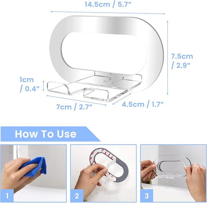 Daily Treasures 2Pcs Mirror Wall Phone Holder, Adhesive Wall Mount Cell Phone Stand Acrylic Phone Wall Mount for Bathroom Kitchen Shower Dorm Mirrors Glass, Compatible with iPhone iPad Cell Phone