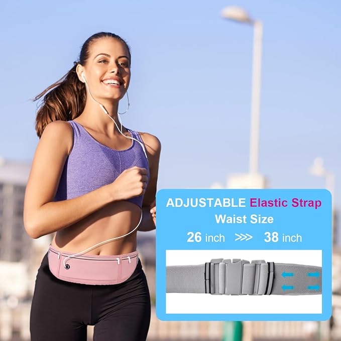 Slim Running Belt for Women Men,Runners Fanny Pack Phone Holder,Money Belt,Running Gear Accessories,with 3 Pockets.(Pink)