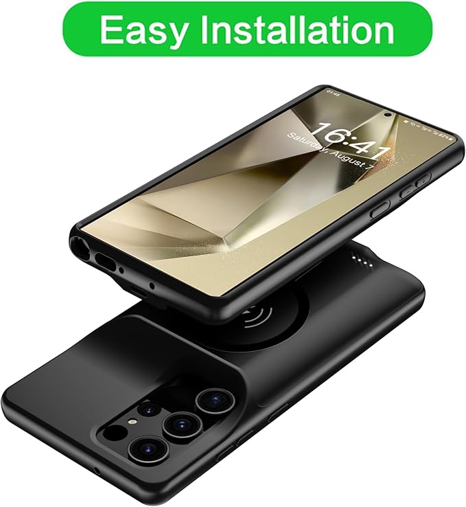 Wireless Charging Case for Galaxy S24 Ultra, Upgraded 12000mAh Rechargeable Portable Charging Case Compatible with Galaxy S24 Ultra (6.8 inch) with Carplay Extended Battery Pack Charger Case (Black)