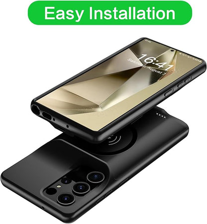 Wireless Charging Case for Galaxy S24 Ultra, Upgraded 12000mAh Rechargeable Portable Charging Case Compatible with Galaxy S24 Ultra (6.8 inch) with Carplay Extended Battery Pack Charger Case (Black)