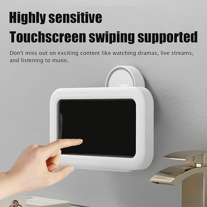 Waterproof Shower Phone Holder with Suction Cup, 360° Rotation Anti-Fog HD Touch Screen, IPX6 Wall Mount for Bathroom Bathtub Kitchen, for iPhone/Samsung (Up to 7") - 1 Pack
