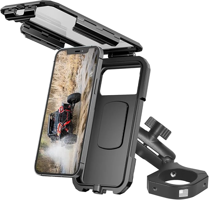 Hamdril UTV Phone Mount with Waterproof Protector, 360 Degree Adjustable Holder, Compatible with 1.5-2inch Roll Bar， SXS/Polaris RZR 900 1000 XP/Can-am for 4.0"-6.3" Cell Phone