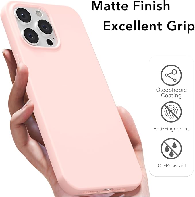 for iPhone 14 Pro Max Case Silicone Compatible with Magsafe Case, Ultra Slim Thin Magnetic Phone Cases Mag Safe, Cute Soft Rubber Gel Matte Plain Wireless Charging Cover for Women, Light Pink