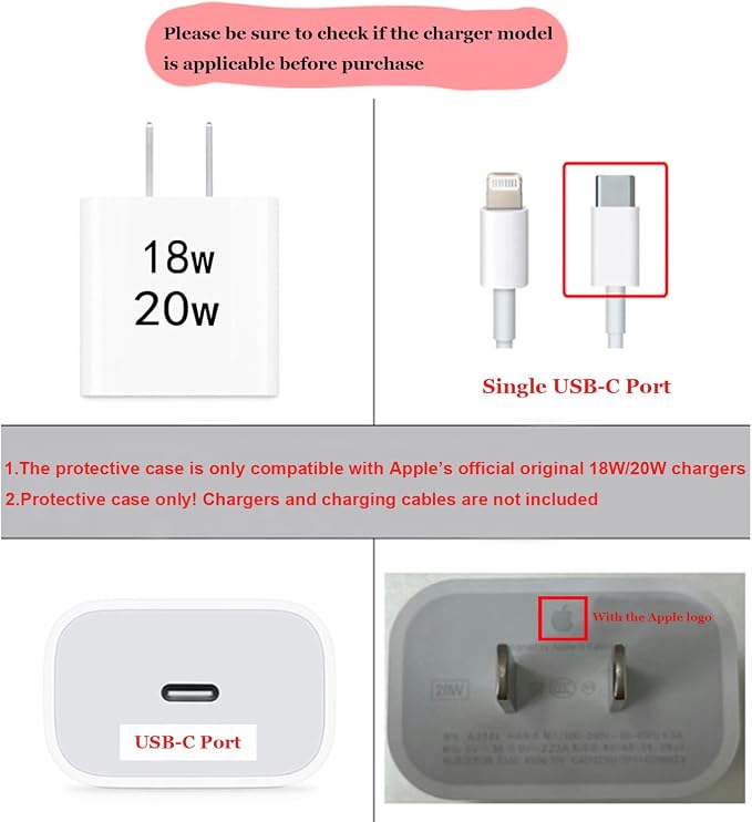 Cute 5 in 1 20W Charger Protector Set, Charger Case, Laser-Patterned Charging Cables Protector for Apple 18W/20W Adapter & iPhone 11–15 Pro Max & MacBook Neo 13 inch A18, Pink Flower